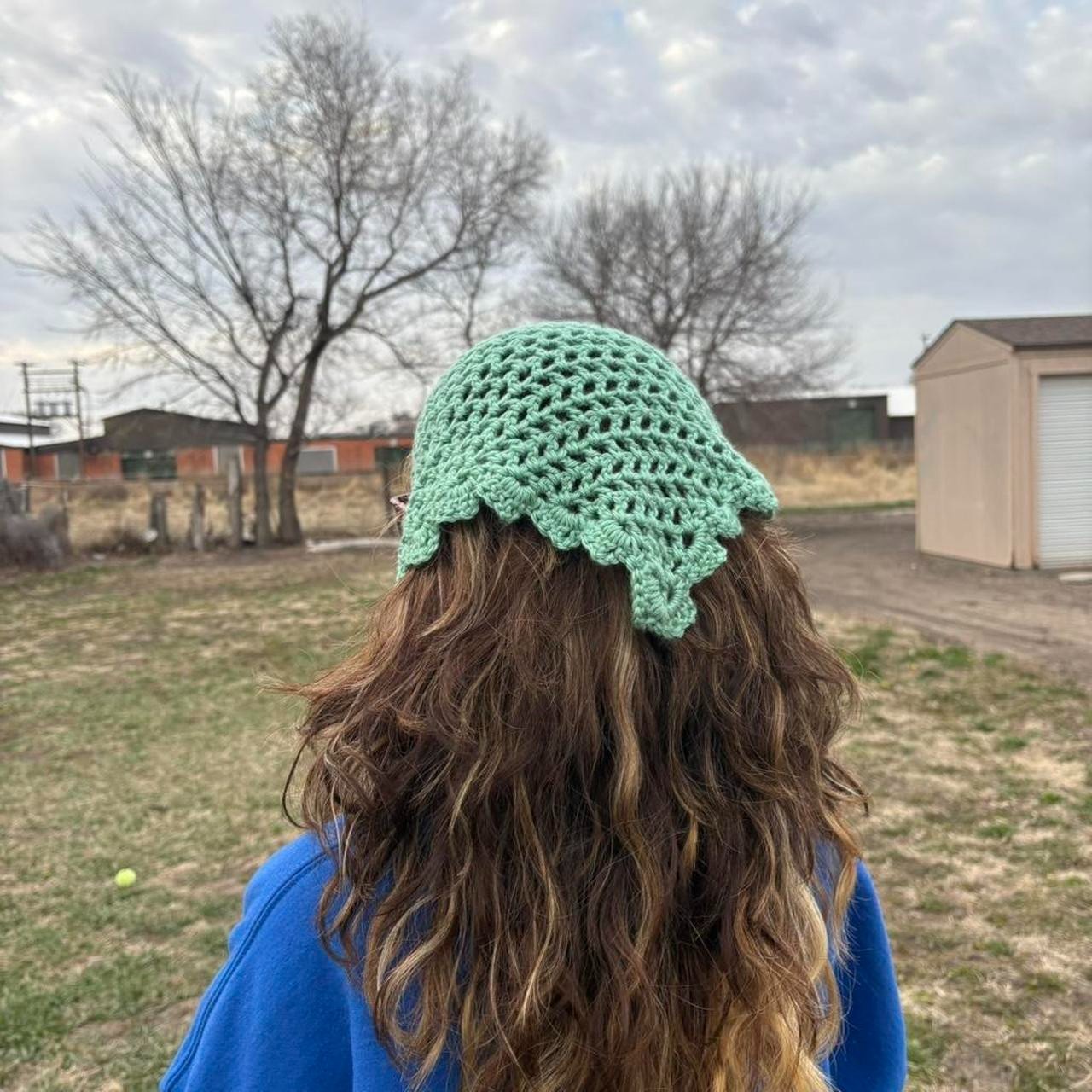 🍏 Cottagecore Sage Green Crochet Headscarf 🌱 Handmade Bandana 🌿