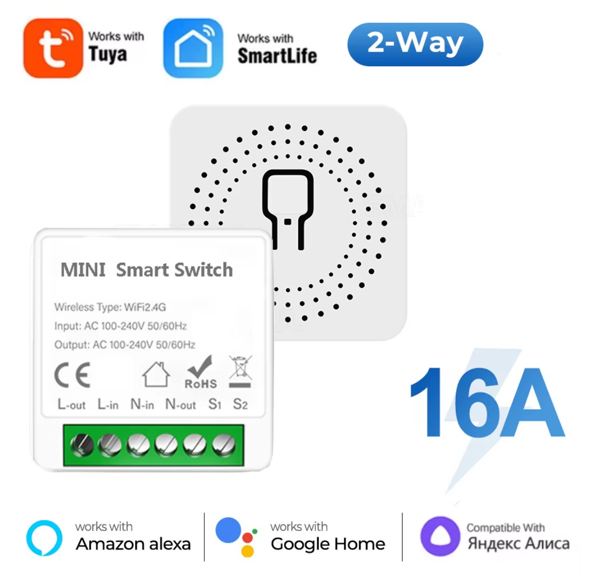 Tuya Mini 16A WiFi Switch Smart Life App 2 Way Control Smart Home Automation