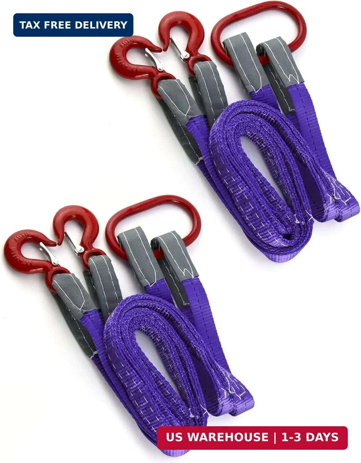 QWORK Lifting Slings Straps with Hooks - 5 Feet, 4409 Pounds Capacity, 2 Pack Po