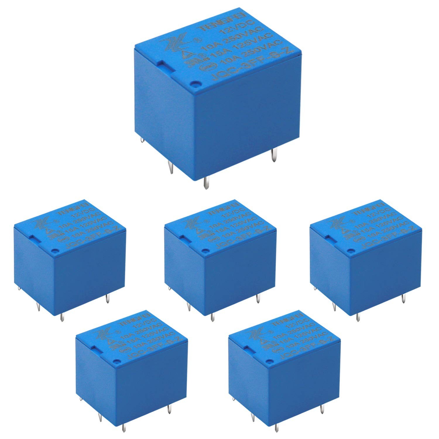 Tnisesm/6pcs DC 12V Coil SPDT PCB Relay 5 Pins Mini PCB Power Relay JQC 3FF T...