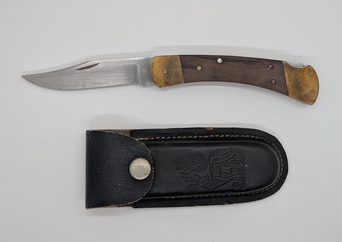 Vintage Buck 110 Folding Lock Back Hunting Knife w/Sheath 1972-1986 Lockback