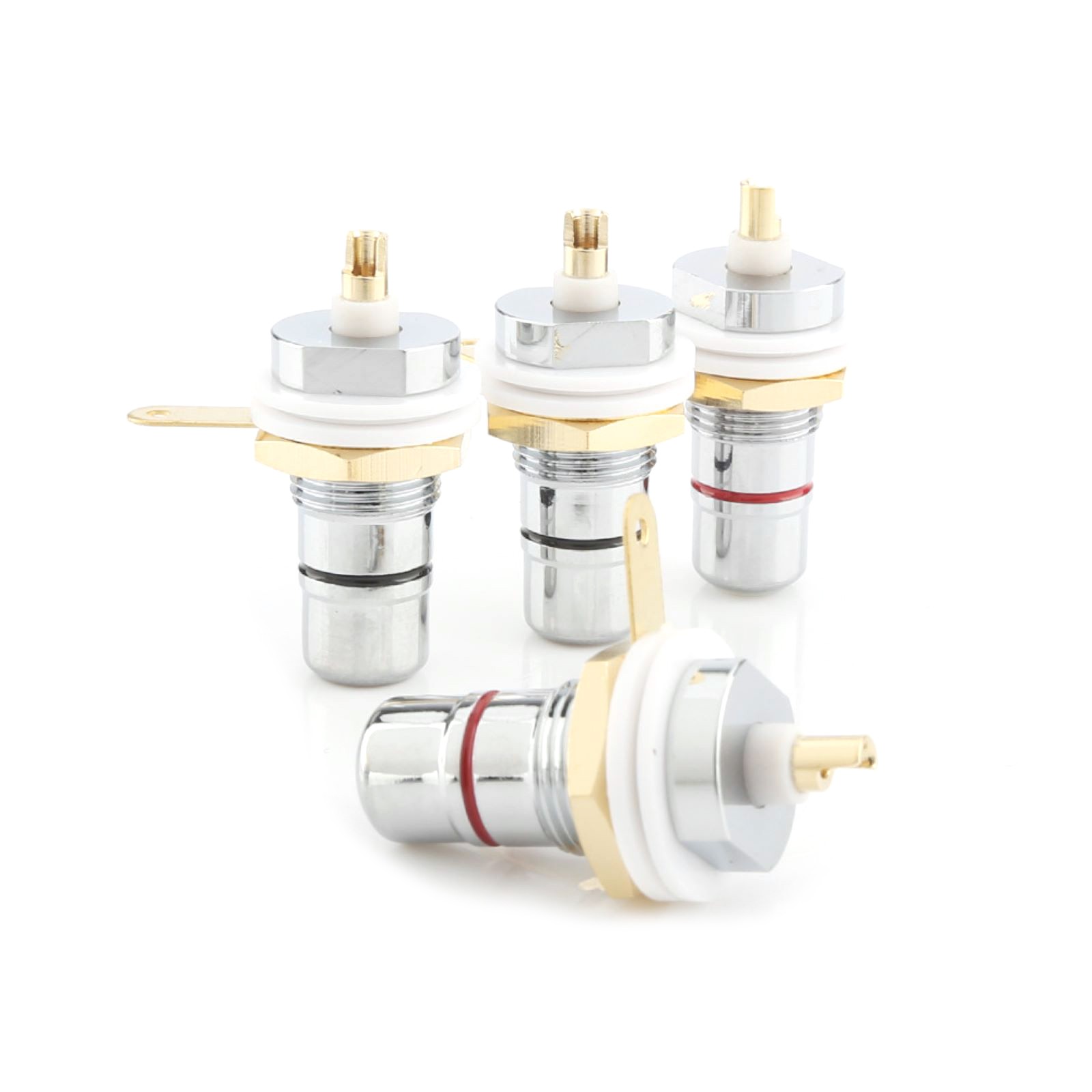 4X Rhodium RCA Socket Kit Female Panel Mount Plug Audio DIY Terminal Chassis