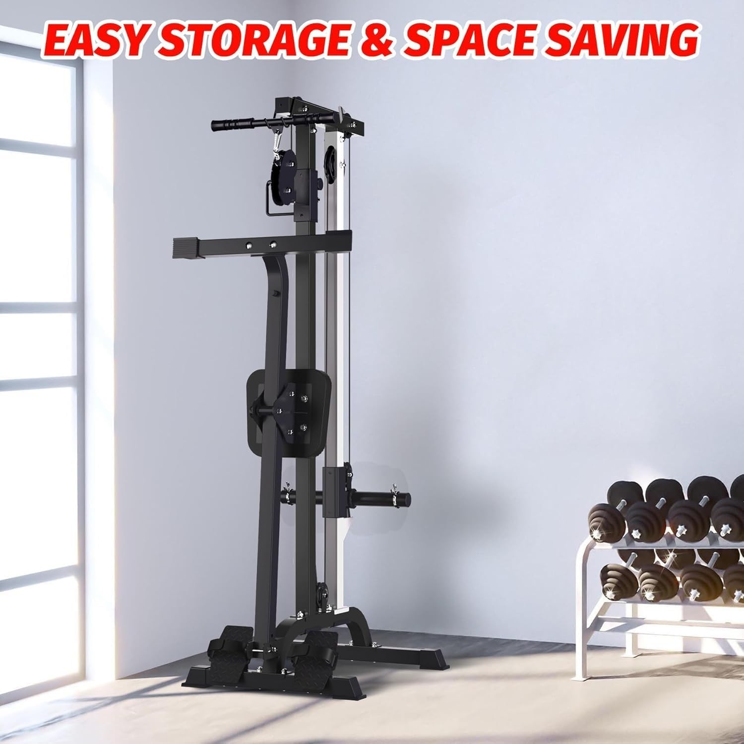 Foldable 2-in-1 Rowing Cable Machine, Adjustable LAT Pulldown Low Row Home Gym