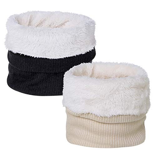 Infinity Scarf Winter Double-Layer Neck Warmer Knit G-khaki Black-2 Pack