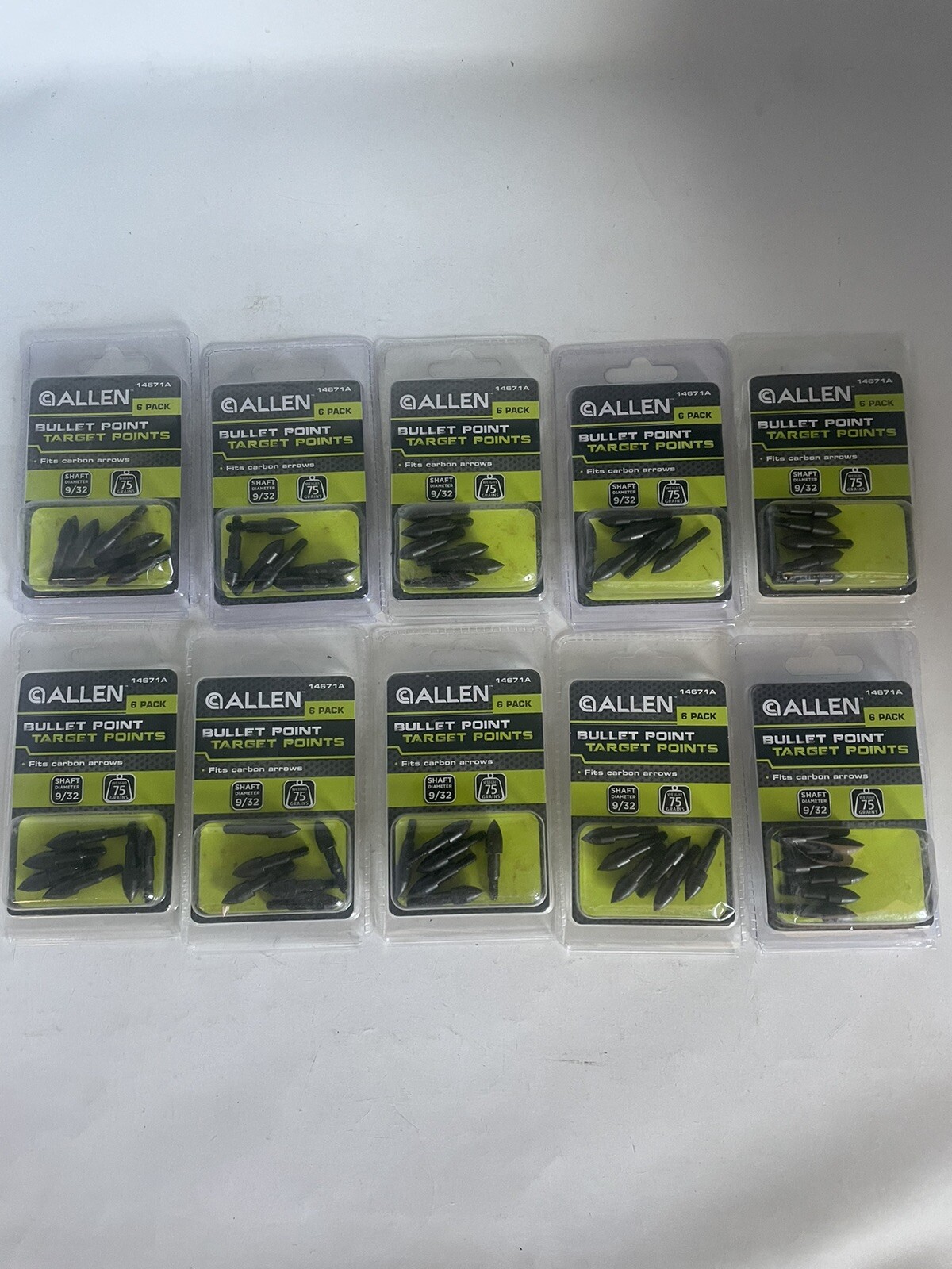 10 Packs of 6 Allen Bullet Point Target Points Dia. 9/32"  Wt. 75 Gr. Fits Carbo