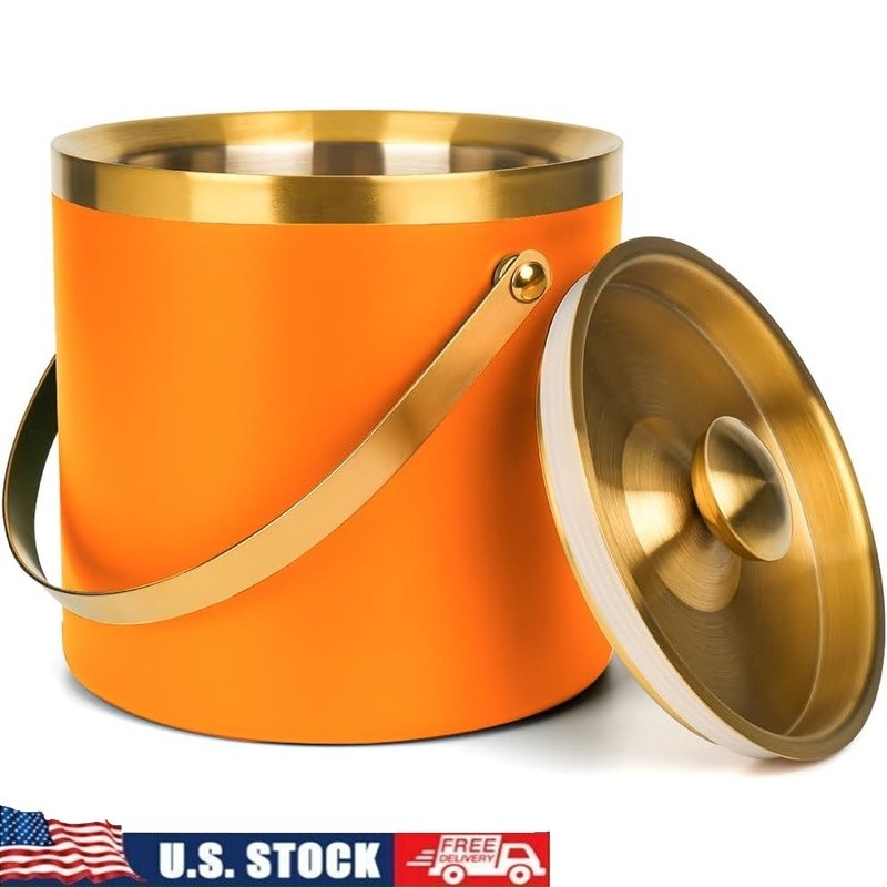 Extra Large Insulated Stainless Steel Ice Bucket W/ Lid & Scoop Parties New