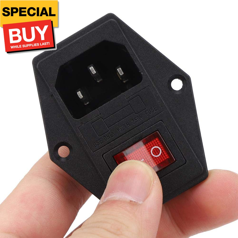 3 Pin Power Socket Switch, AC 16A 250V Inlet Module Plug Fuse Switch, Brass Cont