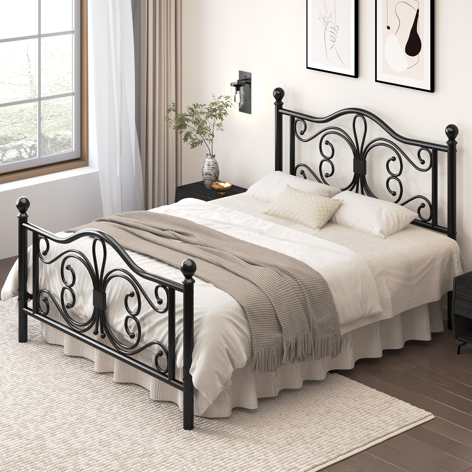 Twin Size Metal Bed Frame with Headboard and Footboard