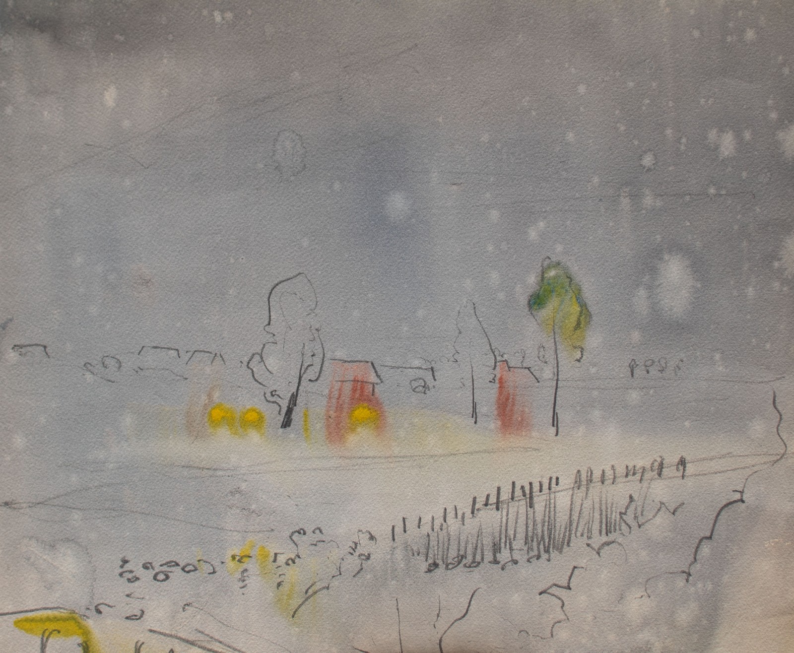 Gerhard Schulte-Dahling Night Landscape Village Snow Expressionism Watercolour