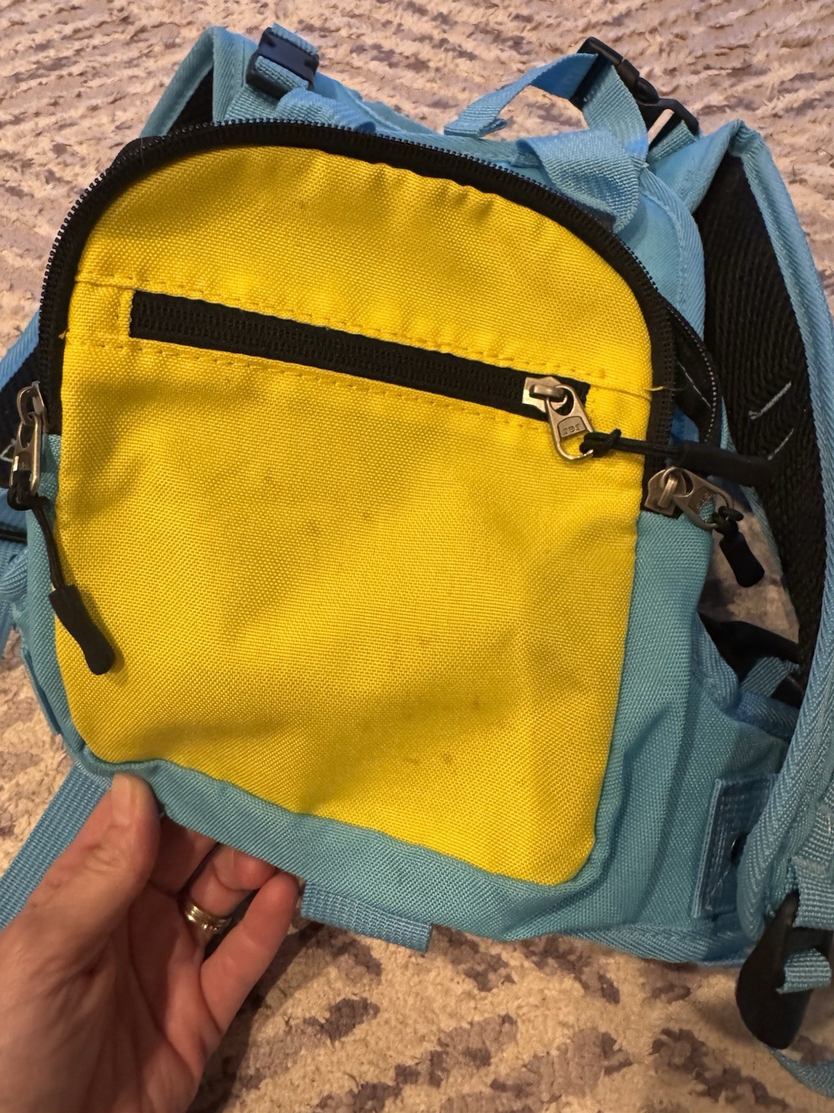 Kids Ski Harness Blue/Yellow Zipper Closure 1 Pocket Adjustable Straps