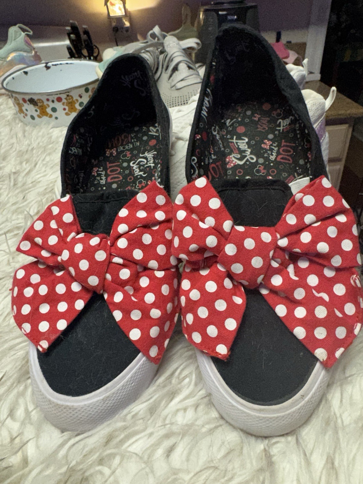 Women's Disney Minnie Mouse Slip-on Shoes - Black/White/Red, Size 8, GUC