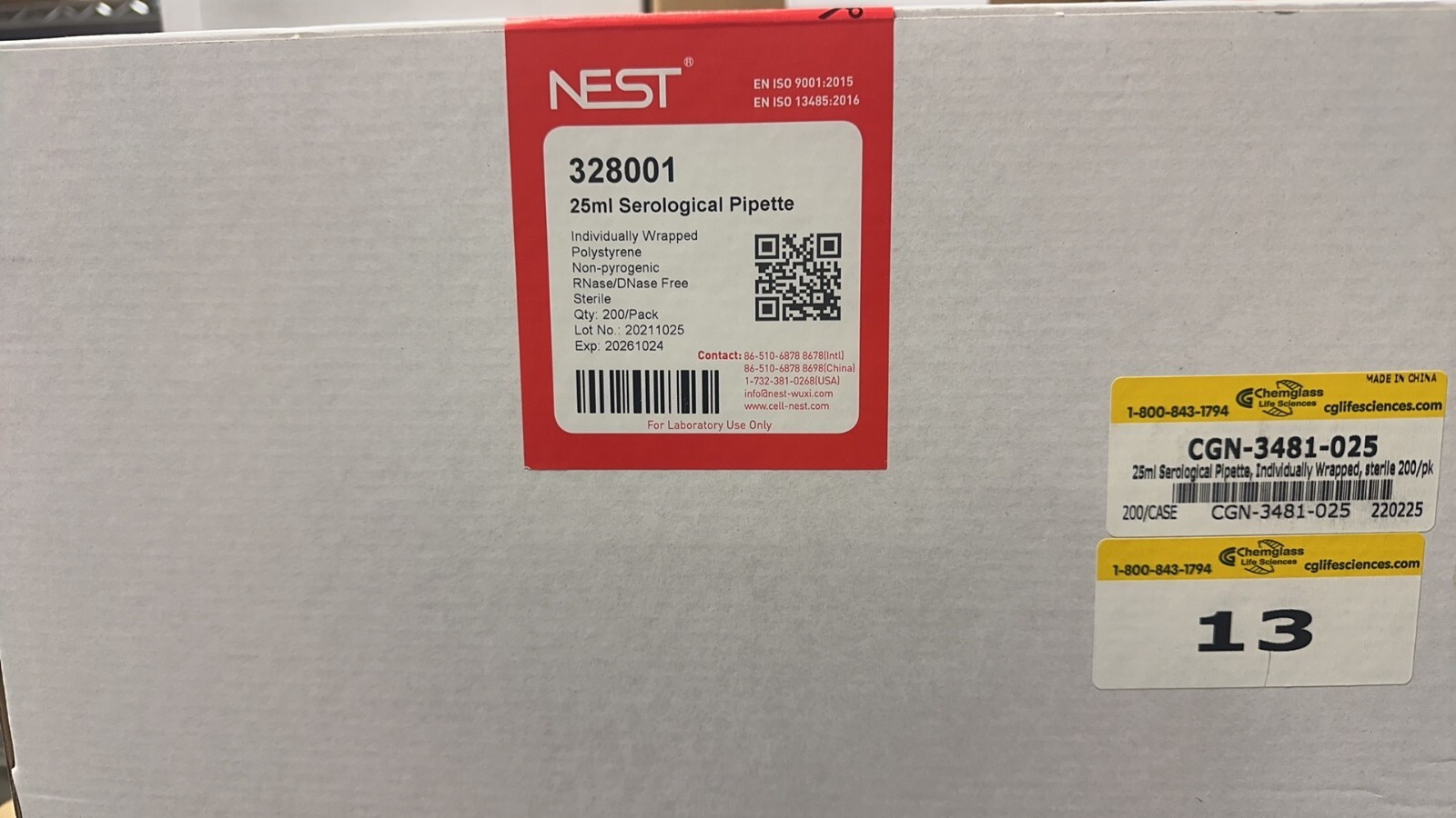Nest 328001 25ml Disposable Serological pipette, indivdually wrapped, 200/PK