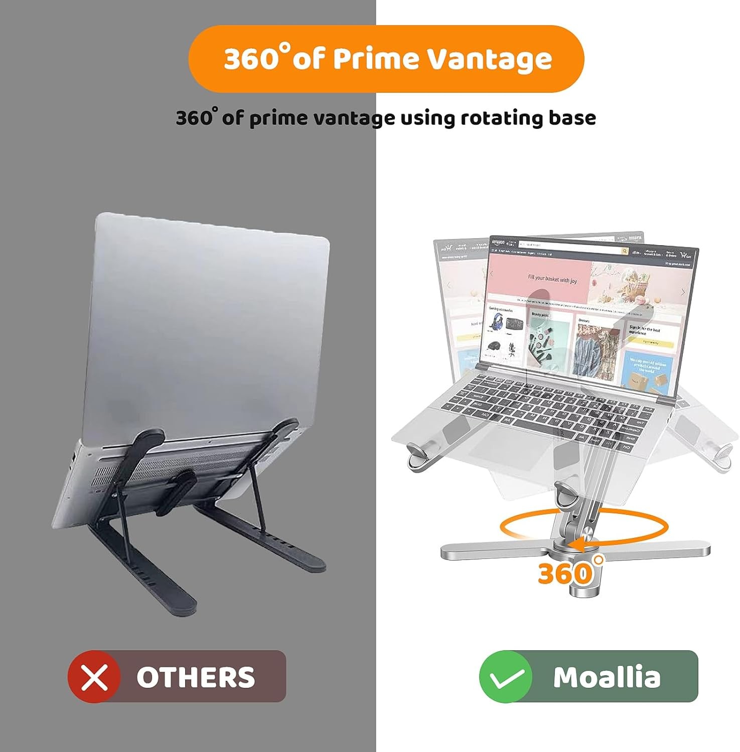 Laptop Stand with 360 Rotating Base, Computer Notebook Laptop Riser Metal Holder