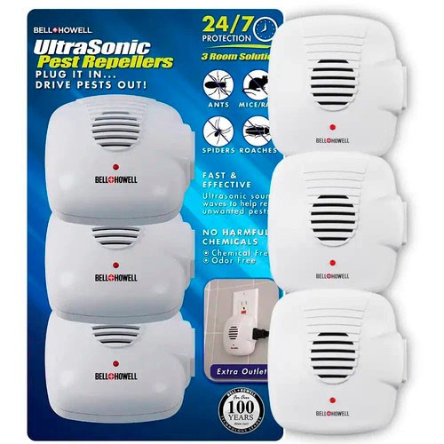 Bell + Howell Ultrasonic Pest Repeller w/ Extra Outlet Plug-In 3 Pack -Brand New