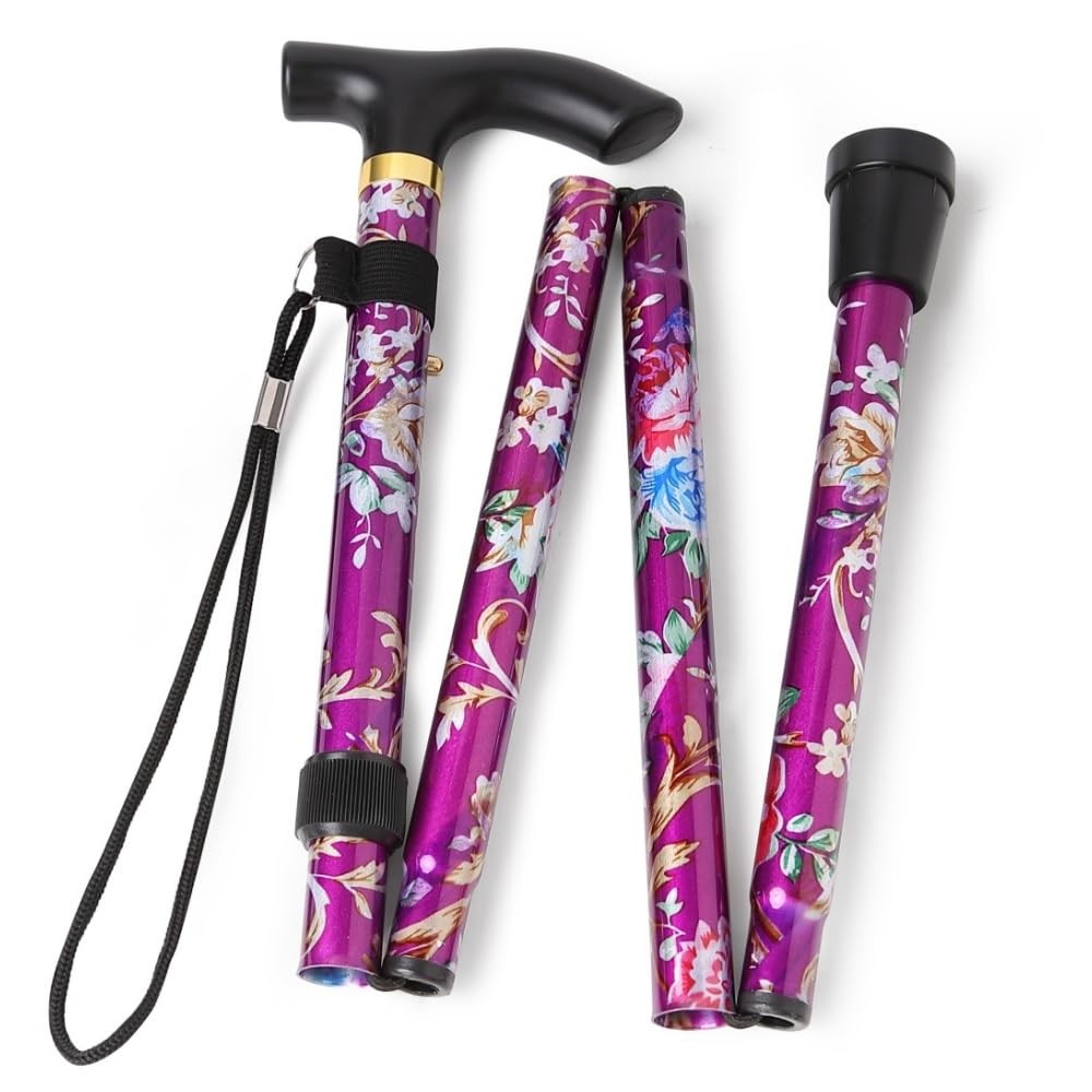 Folding Lightweight Walking Stick - Adjustable Aluminum Metal Collapsible Tra...