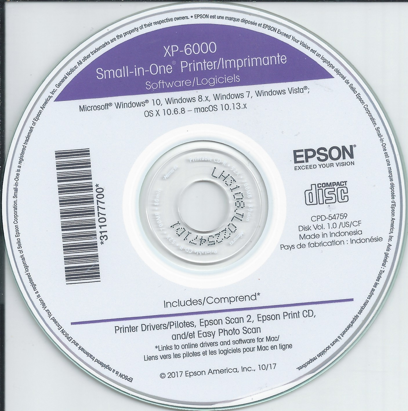 epson xp-6000 printer software Back UP CD