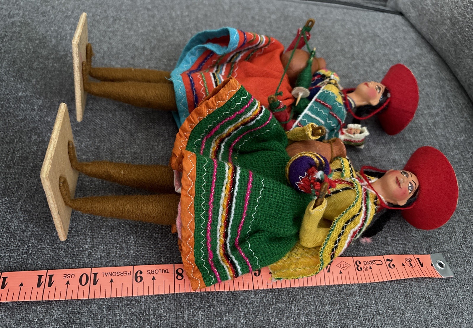 Vtg! Peruvian Folk Dolls Handmade Yarn Andean Decor Collectible Lot Of 2!