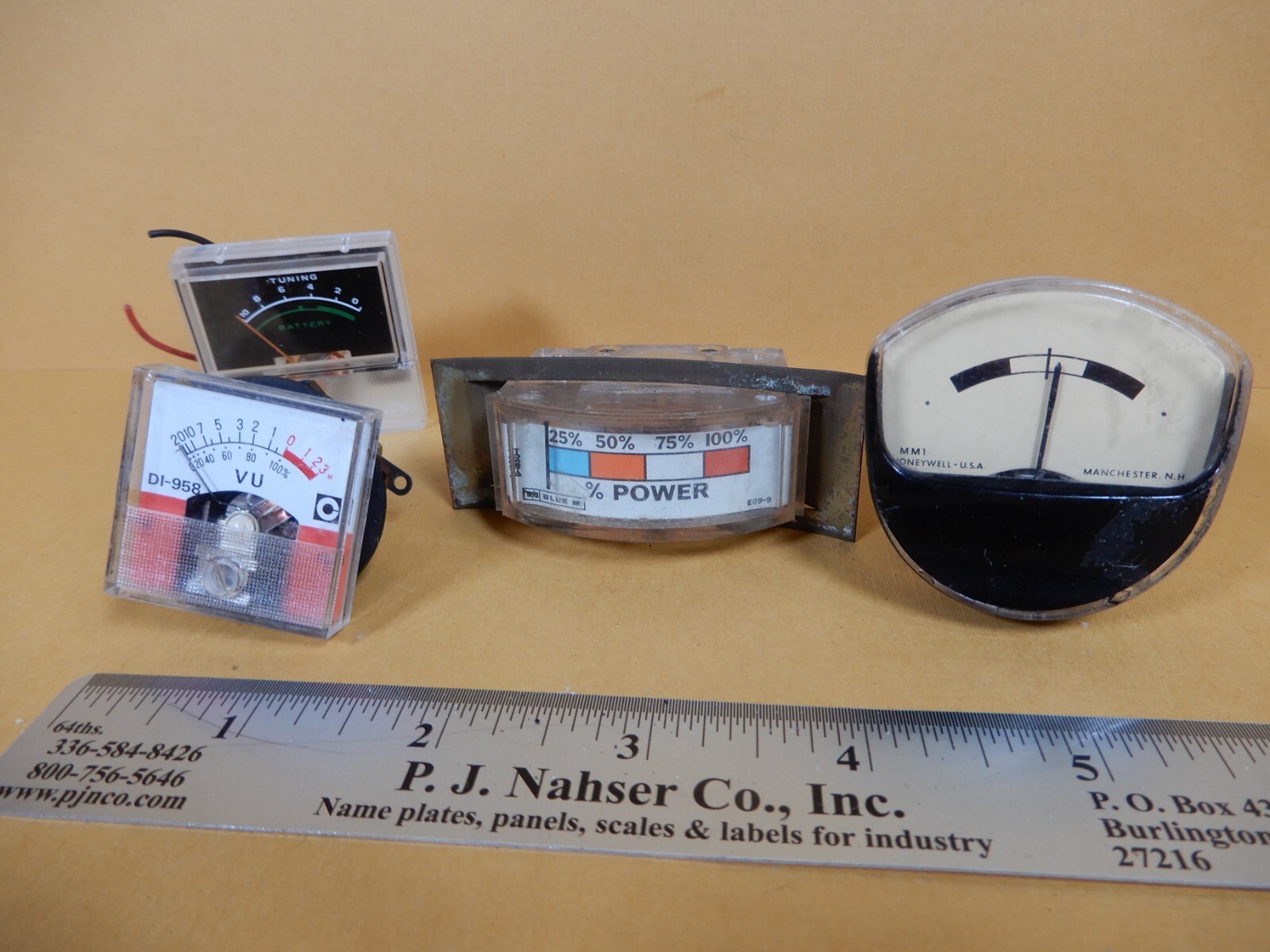 Four Tiny Panel Meters DI-958 Honeywell MM1 Blue M + Tuning Meter Used