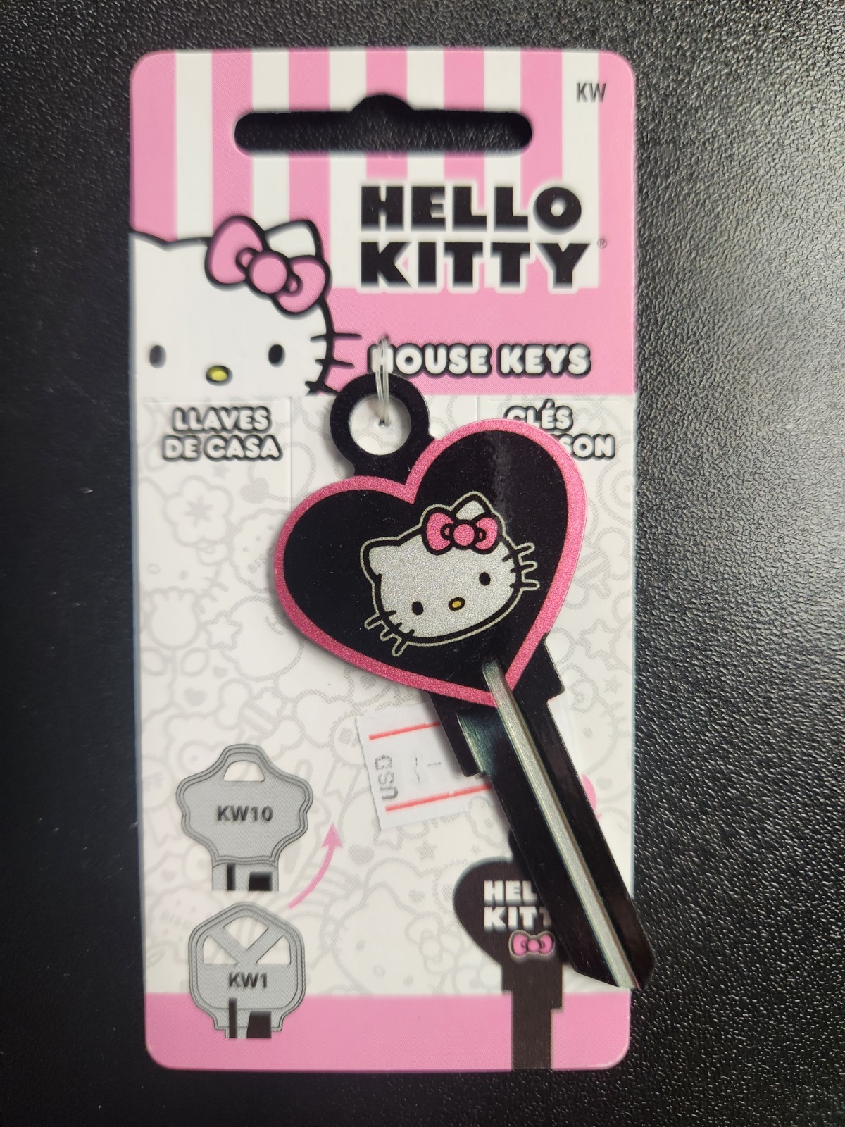 HELLO KITTY METALLIC HEART SHAPED KWIKSET KW1/KW10 KEYBLANK - READ DETAILS BELOW