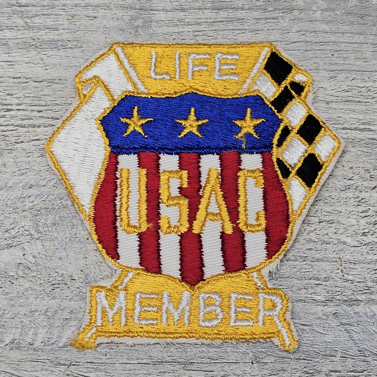 Vintage USAC Life Member Patch United States Auto Club Car Racing Yellow Border