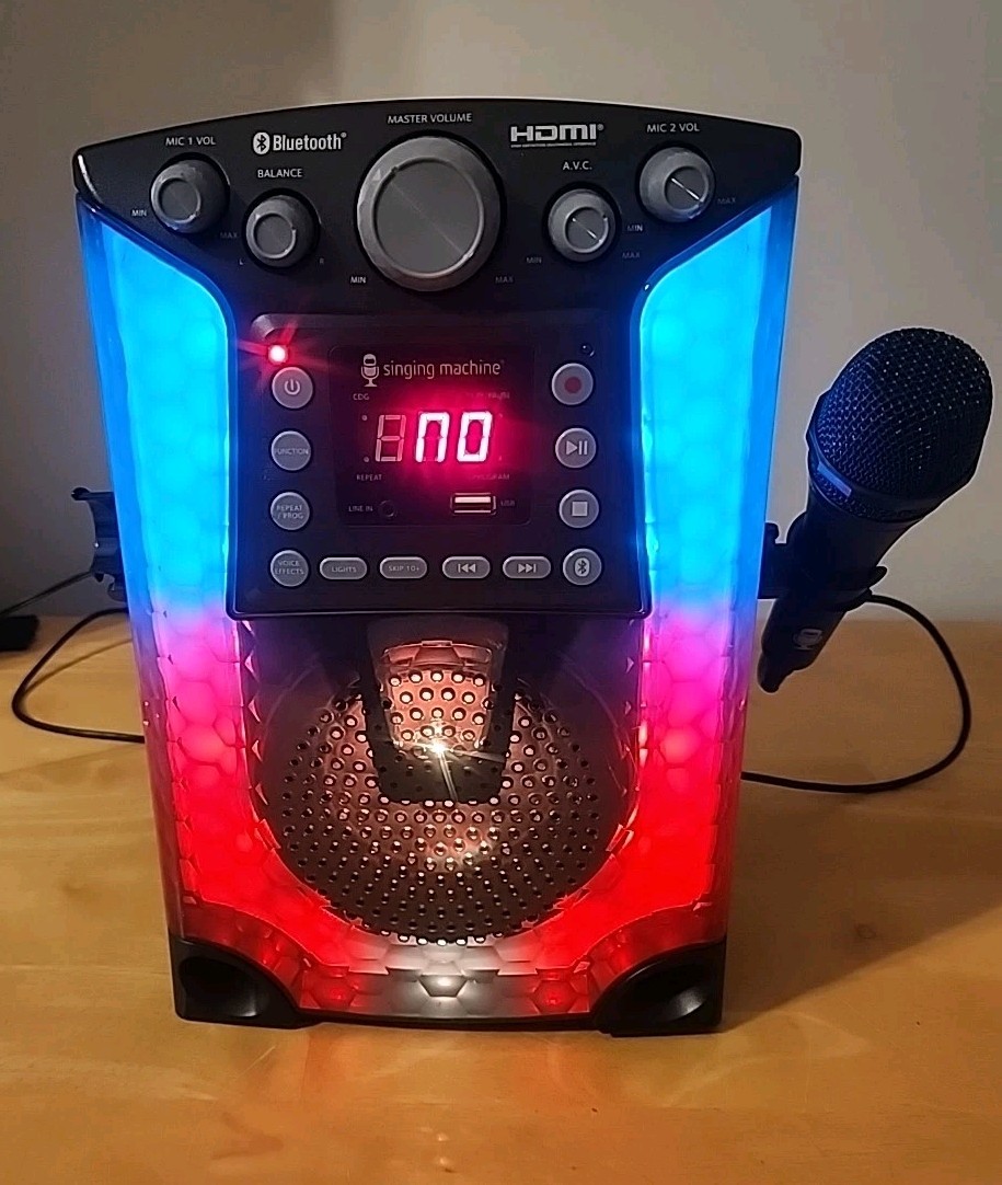 The Singing Machine Karaoke Bluetooth CD&G # SML633BK LED Lights 1 Microphone