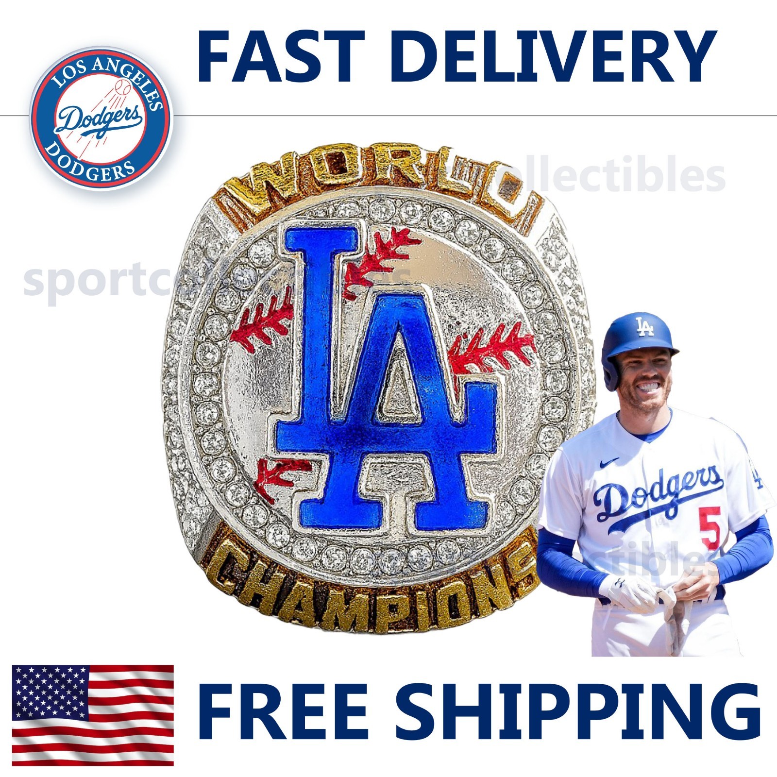 2024 LA Dodgers World Series Ring - FREEMAN #5 MVP - Fan Gift - MLB Replica Ring