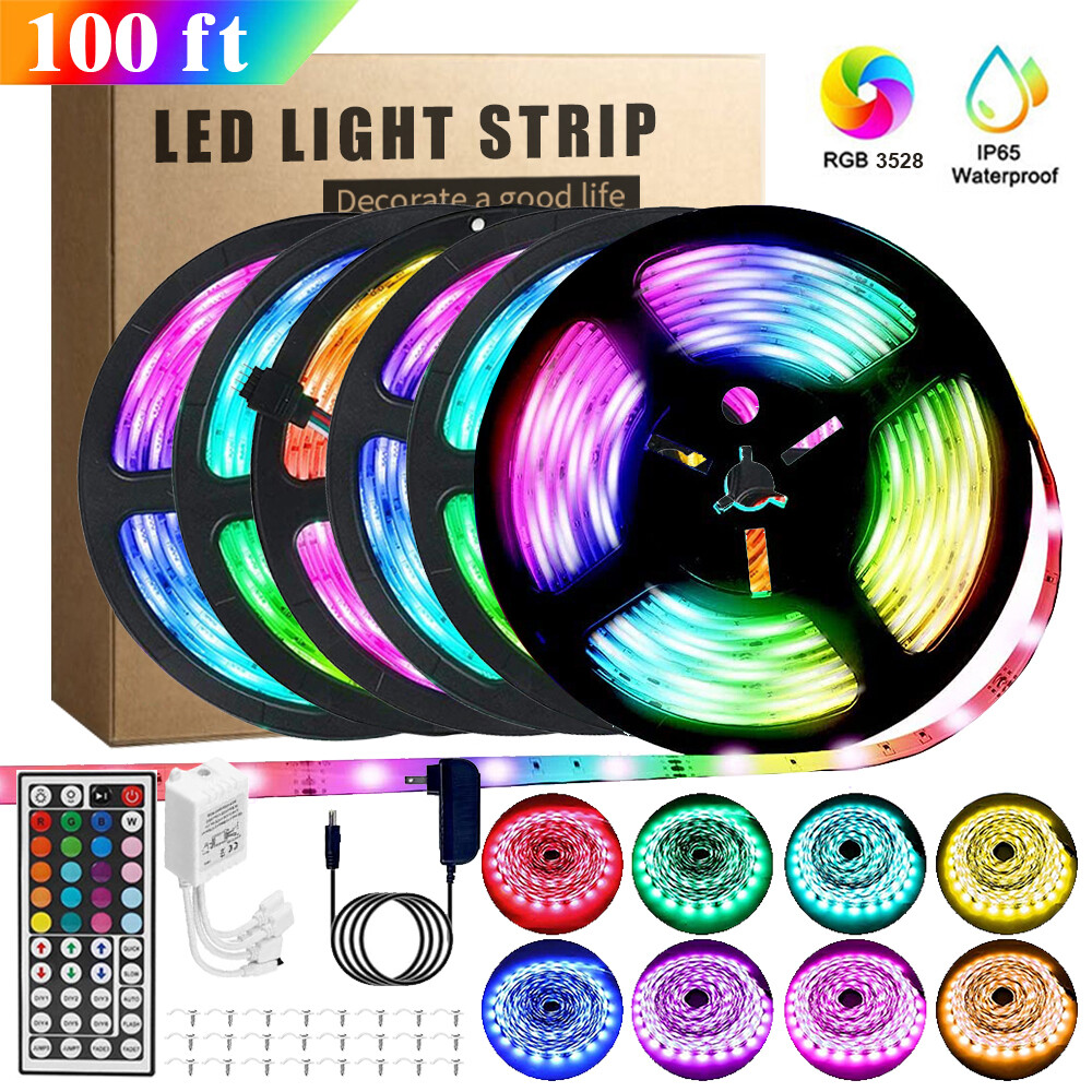 16-100FT Waterproof Flexible 3528 RGB LED SMD Strip Light Remote Room Party 300
