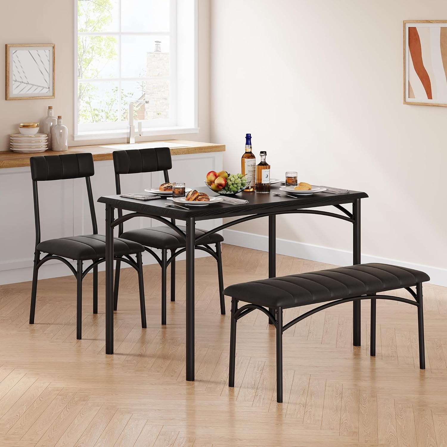 4 Piece Kitchen Dining Table Set 2 Chairs & 1 bench For Home Kitchen Table Set