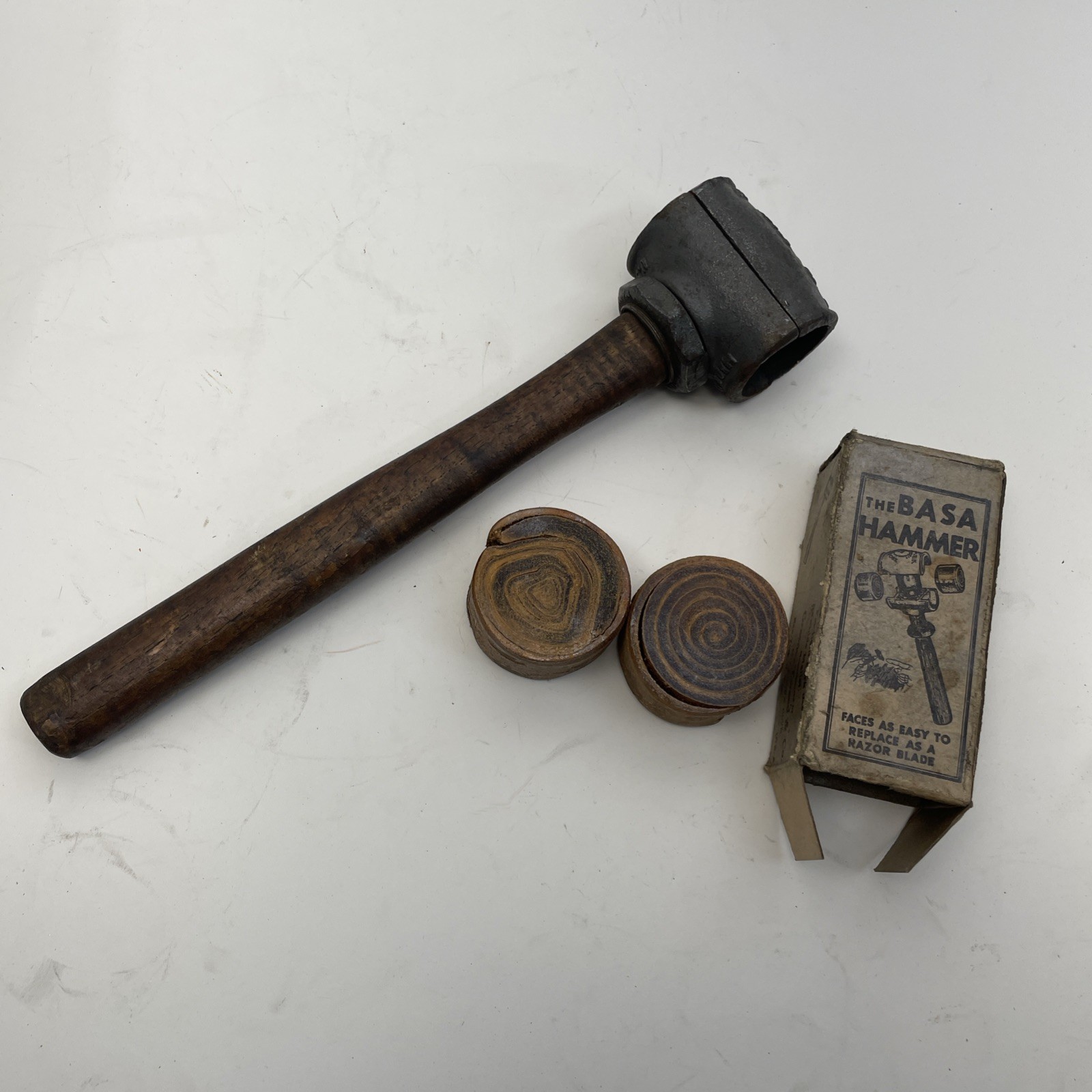 Vintage Green Tweed & Co. Basa Hammer NO. 2 With 2 NOS Raw Hide Faces Tool