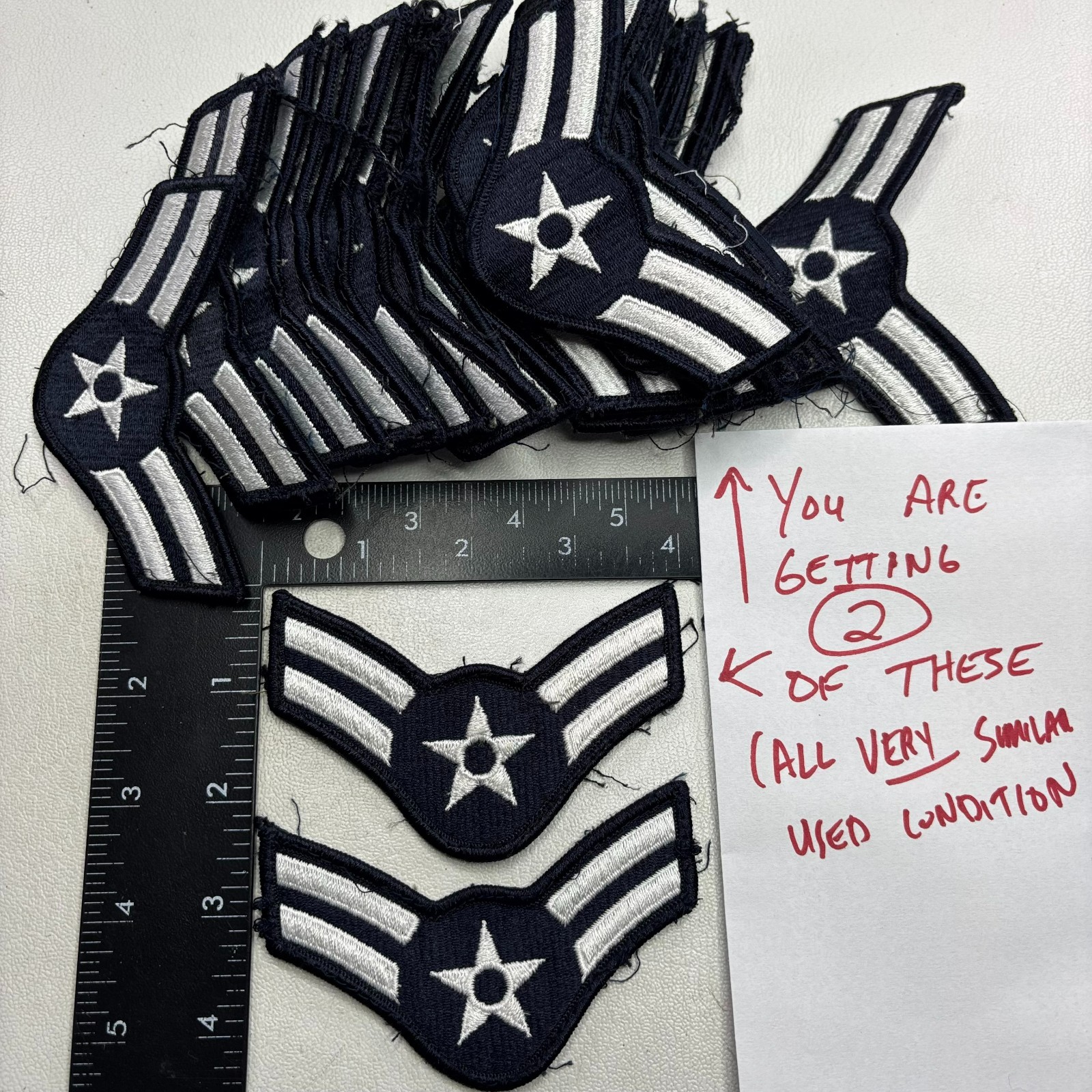Used 4" USAF US Air Force AIRMAN FIRST CLASS Rank Chevrons 2 Patches Lot 00PI