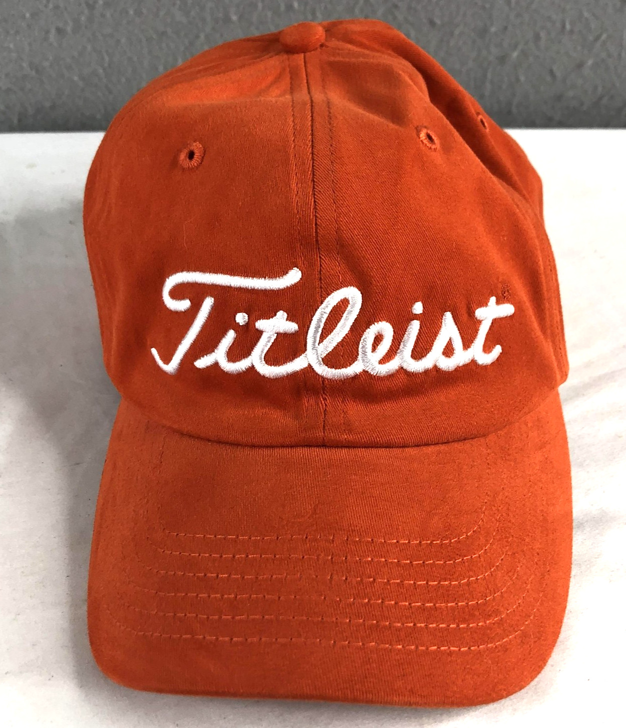 Titleist Hat Cap Strap Back Mens Medium Large Orange Golf True Fit USA Script