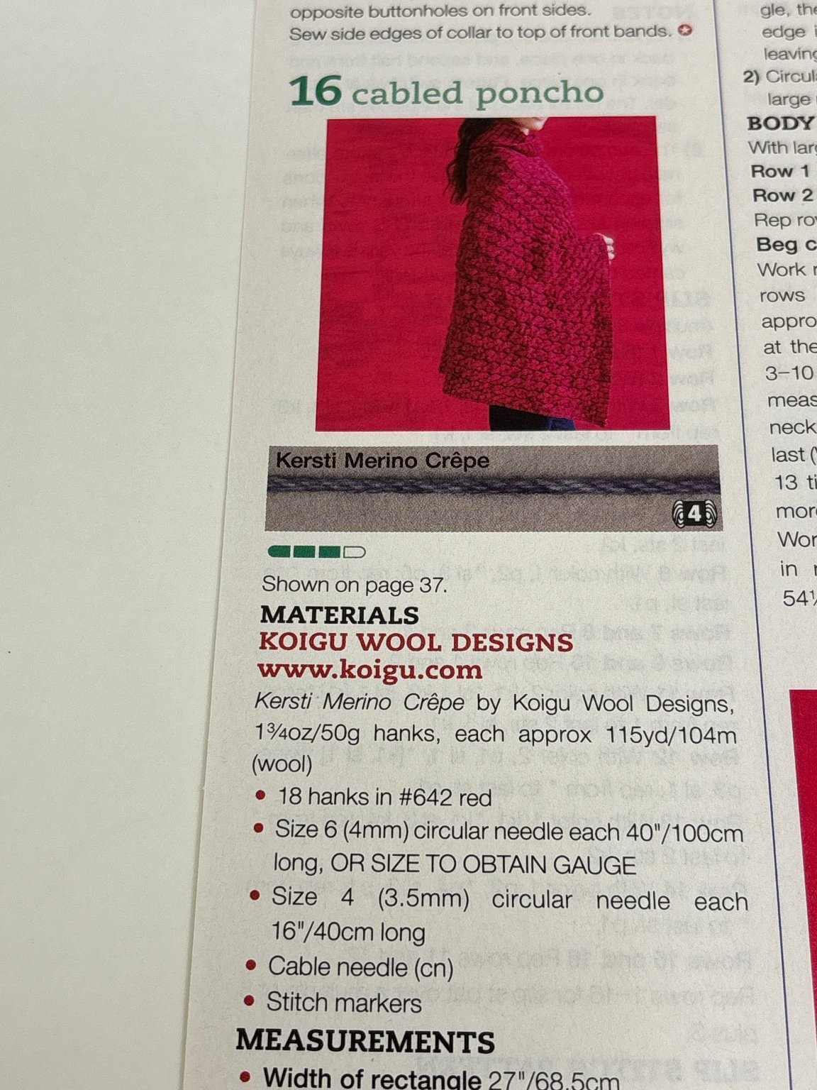Cabled Poncho Knitting Pattern Magazine Pages
