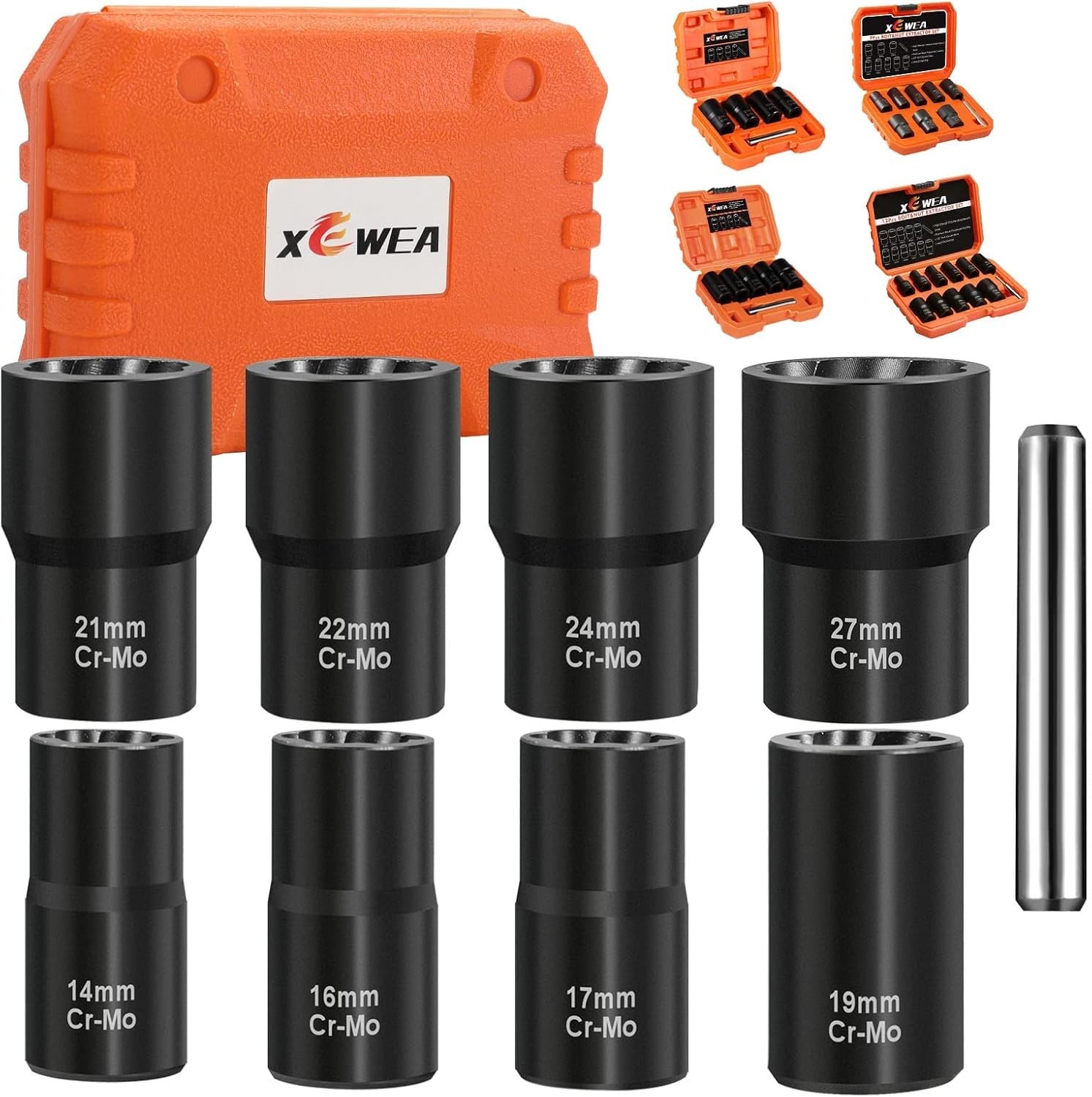 9PCS Lug Nut Extractor Set, 1/2" Drive Impact Bolt Remover Socket Tool, Wheel...