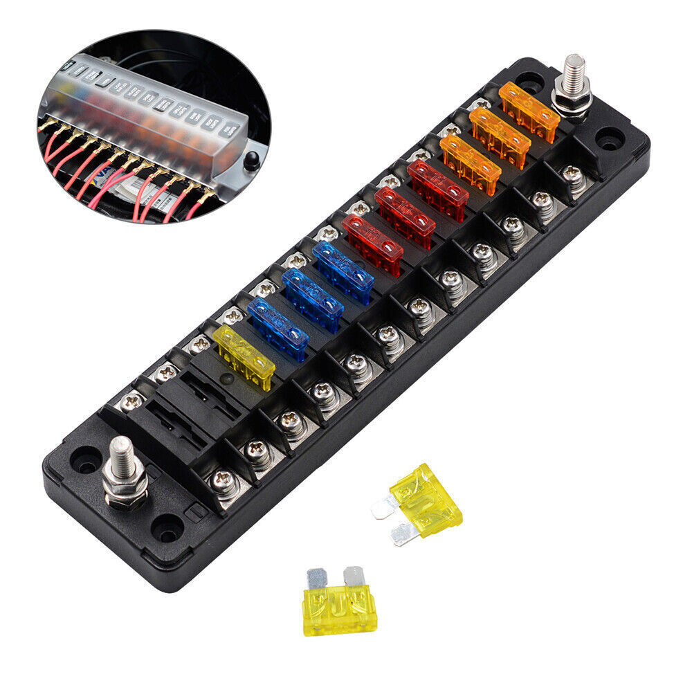 12 Way Blade Fuse Box Block Holder LED Indicator Auto Marine 12V 24V Waterproof