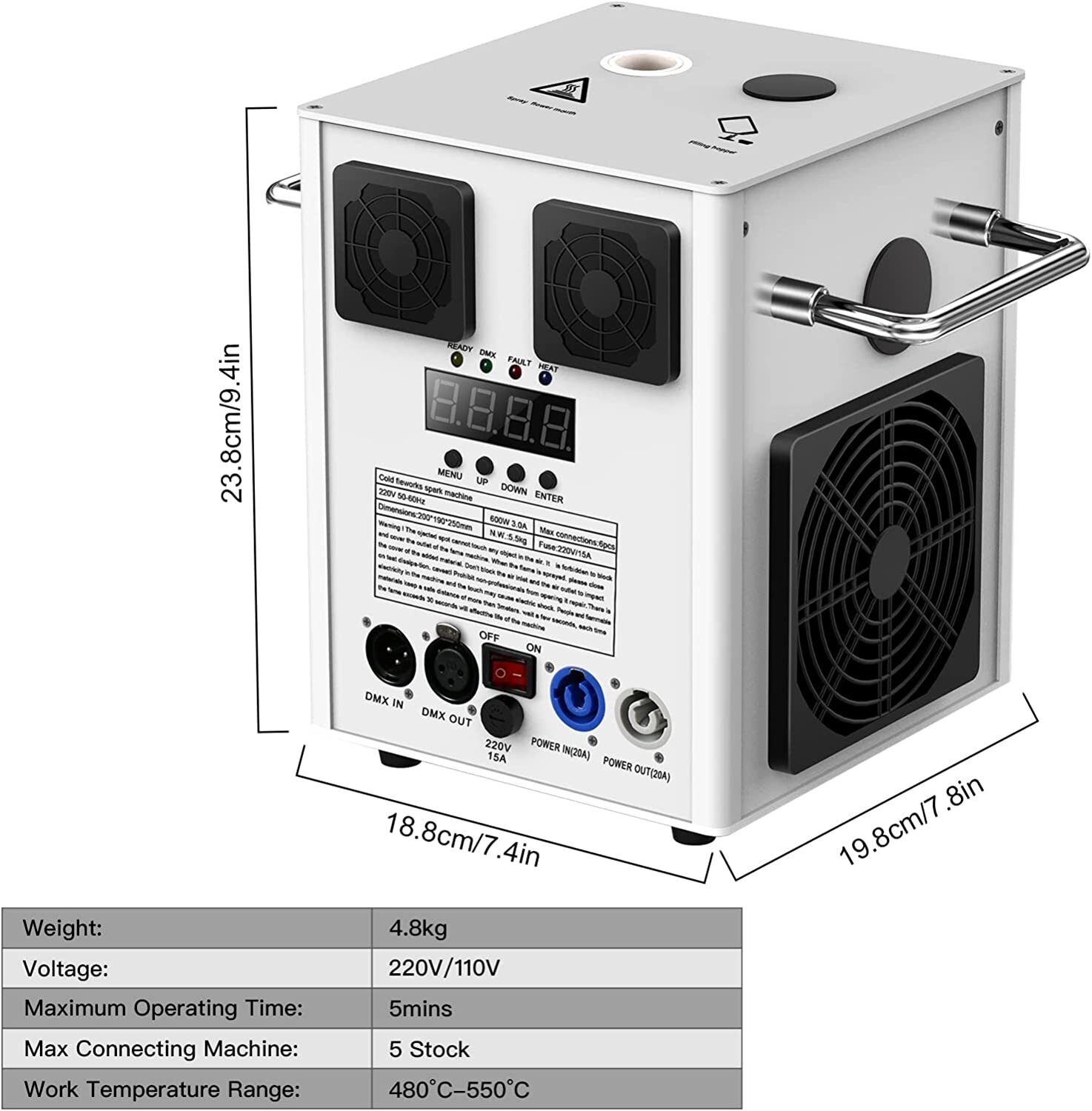 Wireless 750W DMX Cold Spark Firework Machine with Flight Case DJ Event Wedding