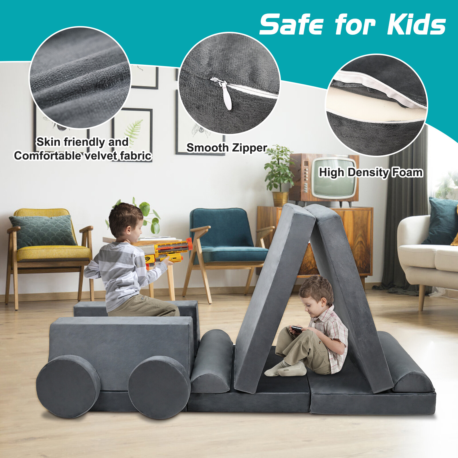 Kids Couch Play Set, 10/11 PCS Modular Kids Sofa Couch Nugget Couch Playhouse