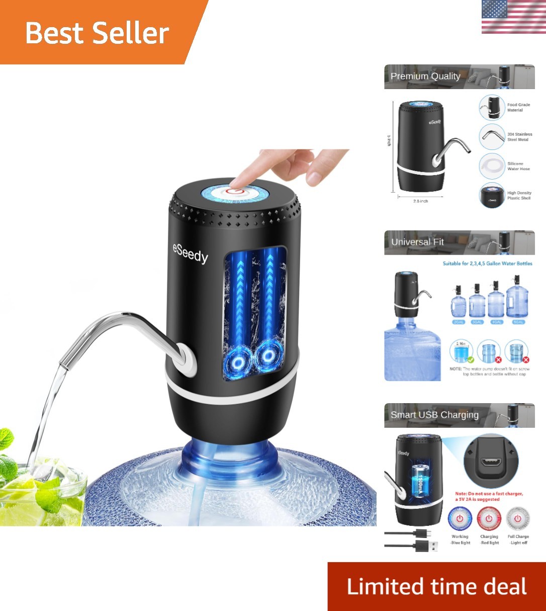 Rechargeable Water Dispenser for 5 Gallon Bottles - Fast Pumping, Compact Design