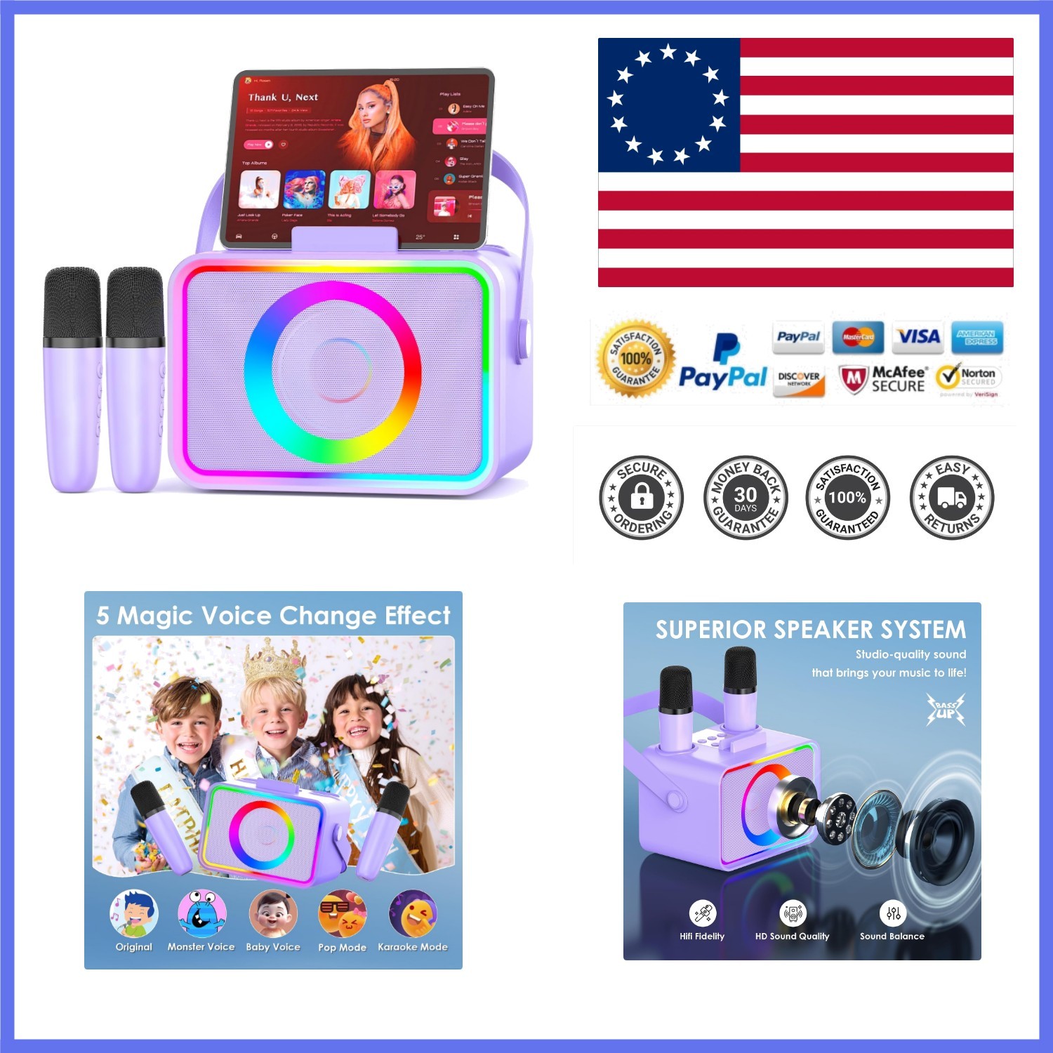 Karaoke Machine for Kids Adults,Portable Bluetooth Speaker with 2 Wireless Mi...