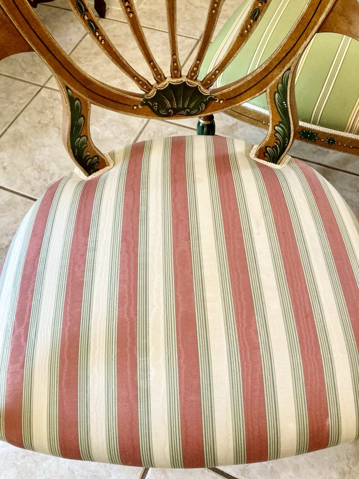 SET 7 Hepplewhite Polychrome Painted Dining Chairs