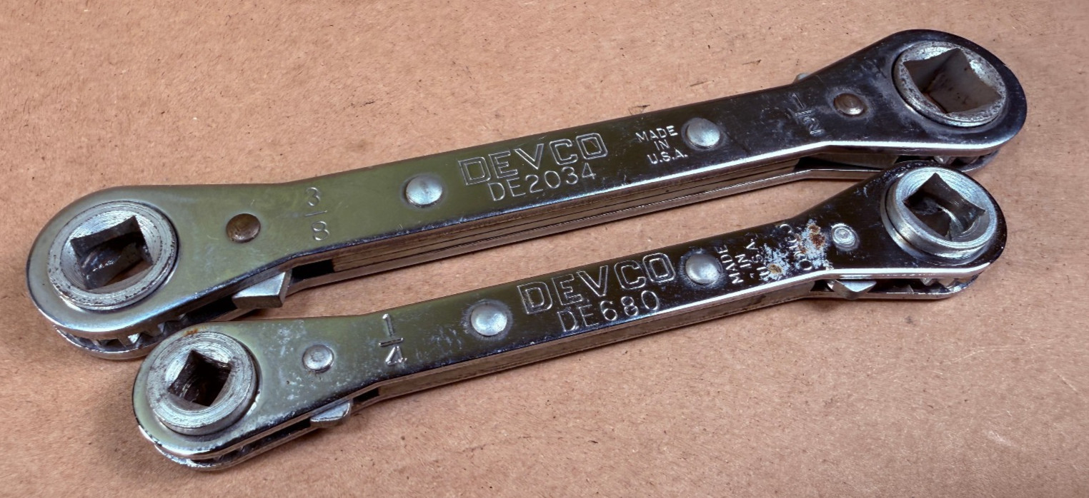 2 Square Ratchet Refrigeration Wrenches Devco USA 1/4" - 3/8" &  3/8" - 1/2"