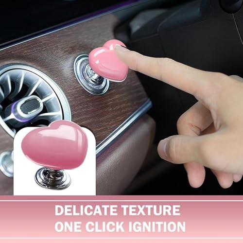 Push Start Button Cover, Engine Start/Stop Ceramic Heart Pink Ceramic Heart