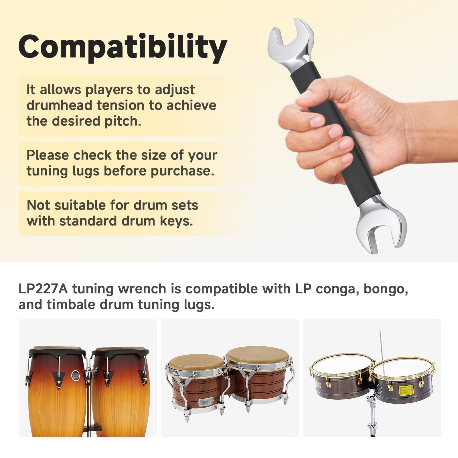 LP227A Tuning Wrench Compatible with LP Conga Bongo Drum Key Hex Nuts