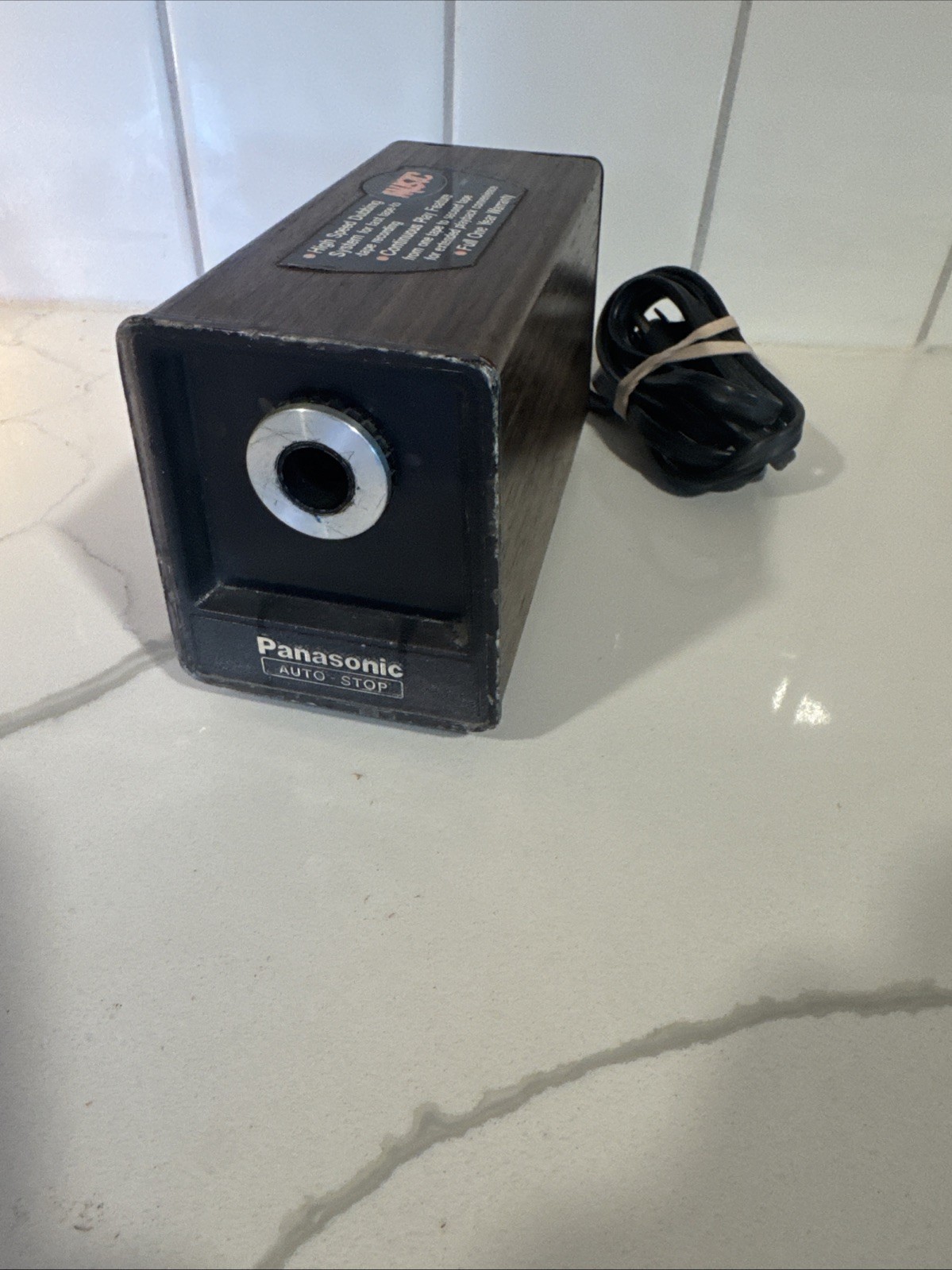 Panasonic Electric Pencil Sharpener KP-77 Auto Stop Woodgrain Brown Vintage