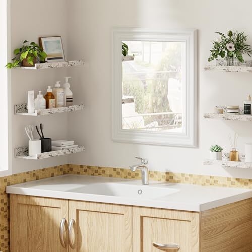 Floating Shelves for Wall, Wall Shelves for Decor Storage 15.7in Rustic White