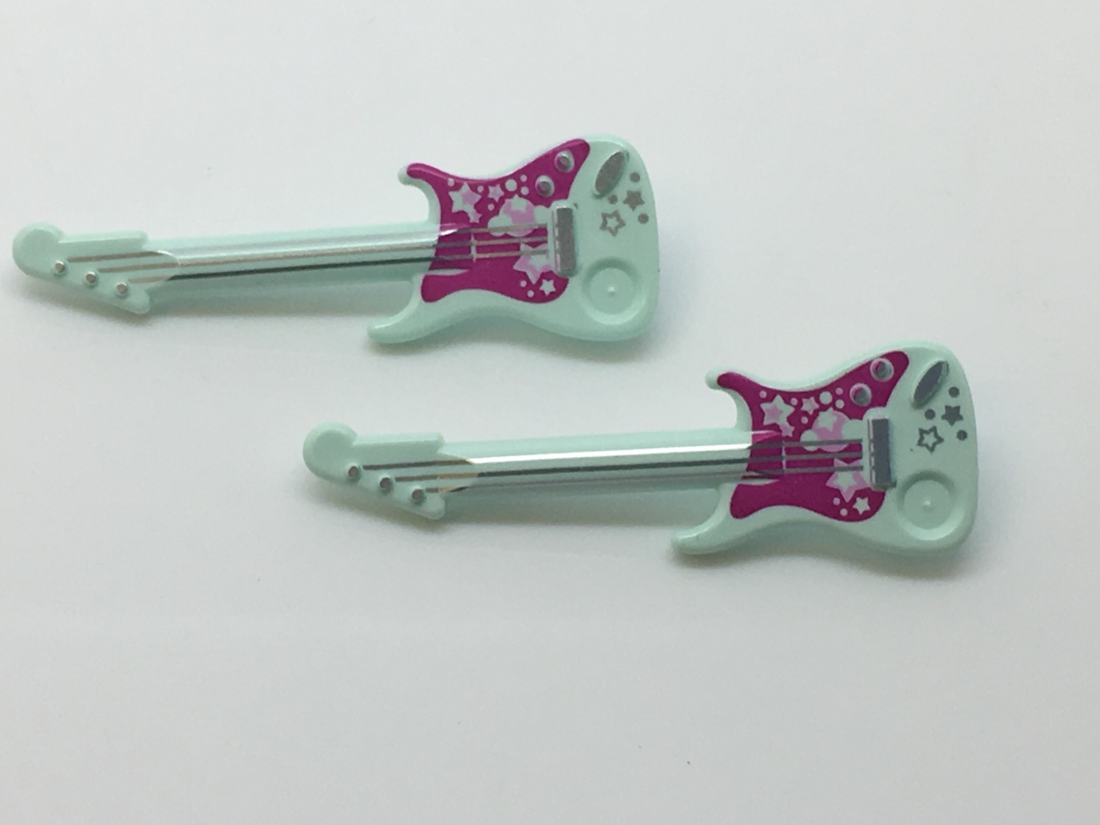 Lego Lot Of 2 Minifig, Utensil Guitar Electric with Silver Strings and Stars
