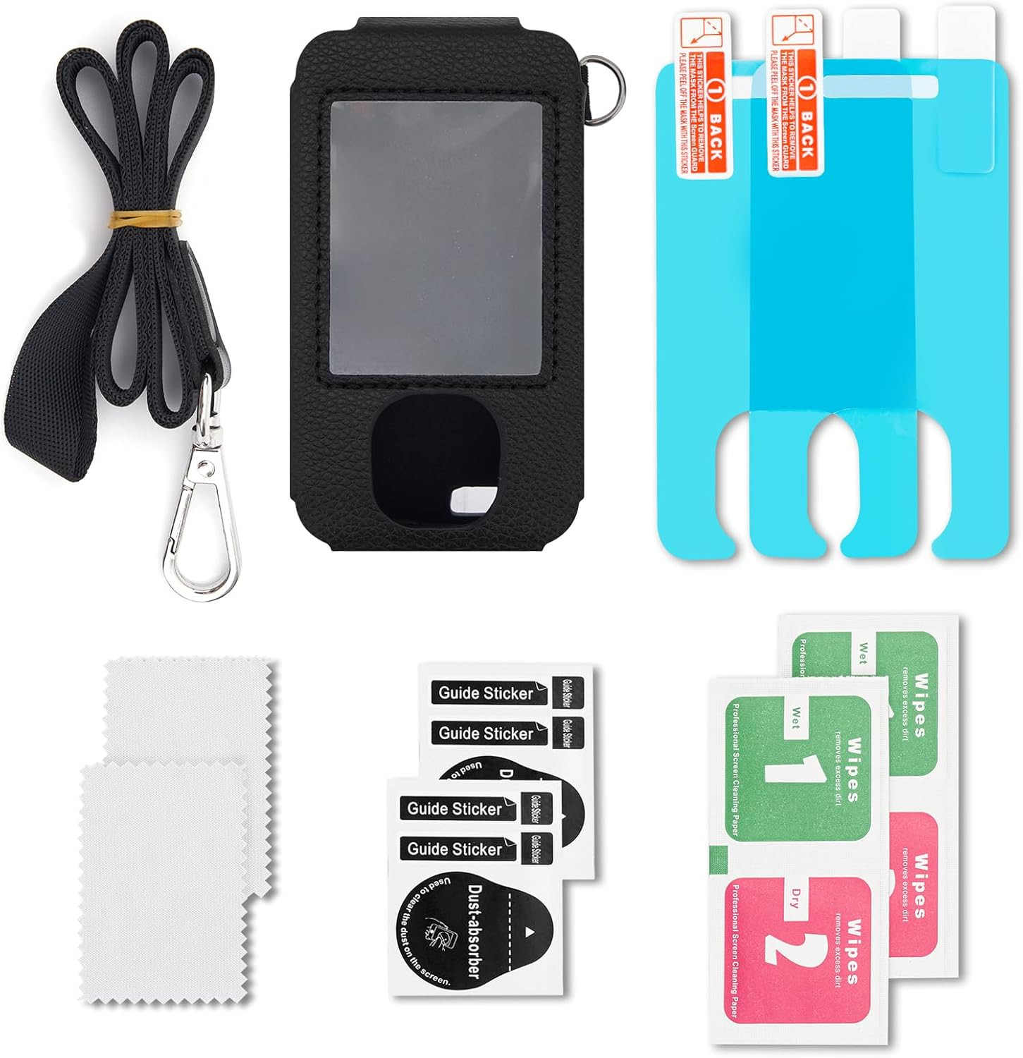Dexcom G7 Receiver Leather Case with Lanyard and 2PCS Screen Protector (Black)