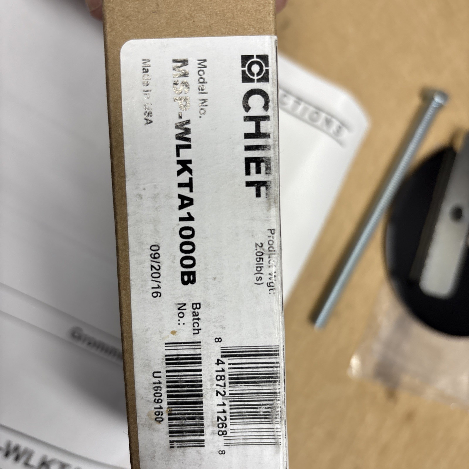 Chief KTA1000B Grommet Mount Base - Black - TAA Compliance - Accessory MSP-WLKTA