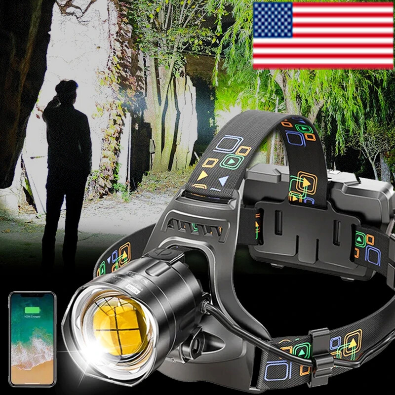 200000LM LED Headlamp P100 Headlight Head Flashlight Camping Fishing Light