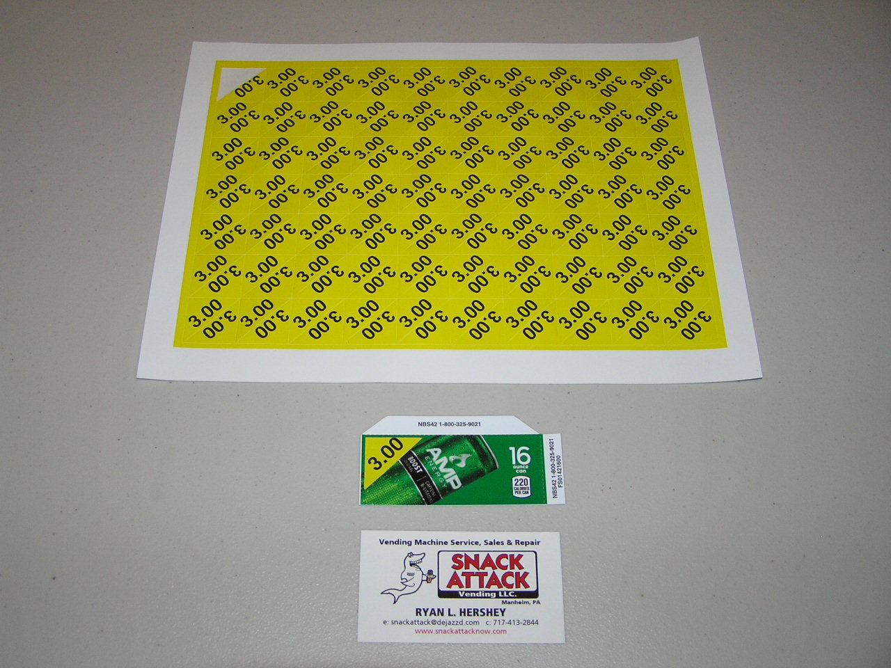 (140) SODA VENDING MACHINE $3.00 VEND LABEL PRICE STICKERS / Free Ship!