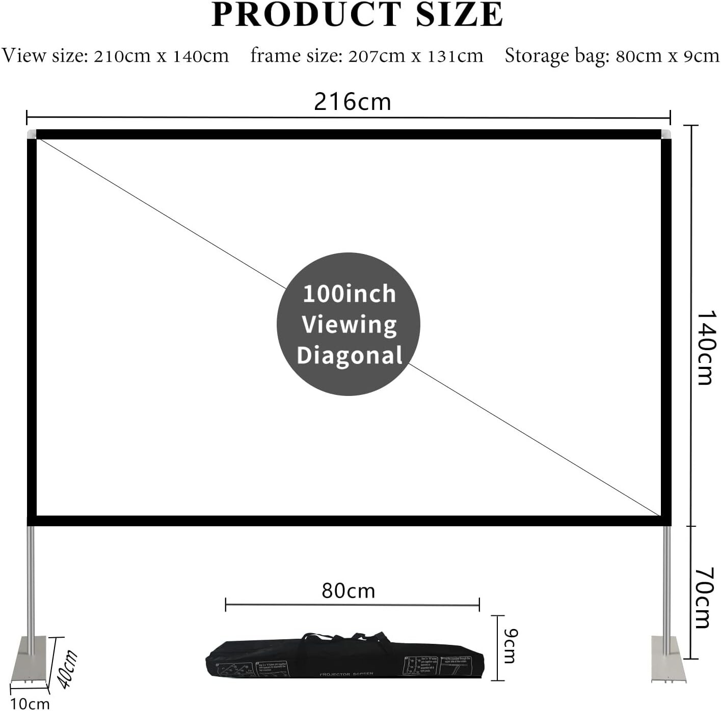 Durable 100-Inch Fast-Folding Projector Screen with Sturdy Stand - Movie Ready